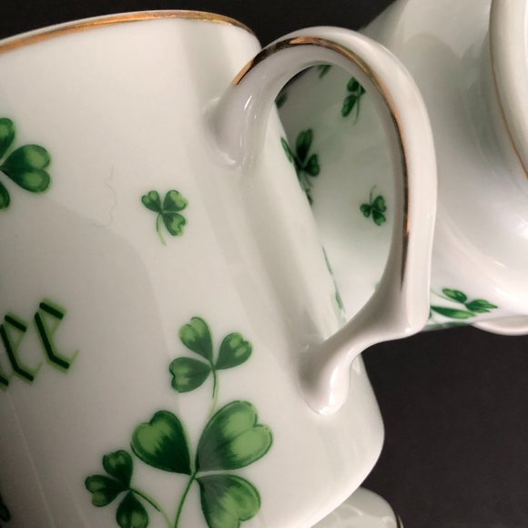 LEFTON Vintage "Irish Coffee" Footed Mugs Shamrocks & Clovers NWT - Picture 4 of 5